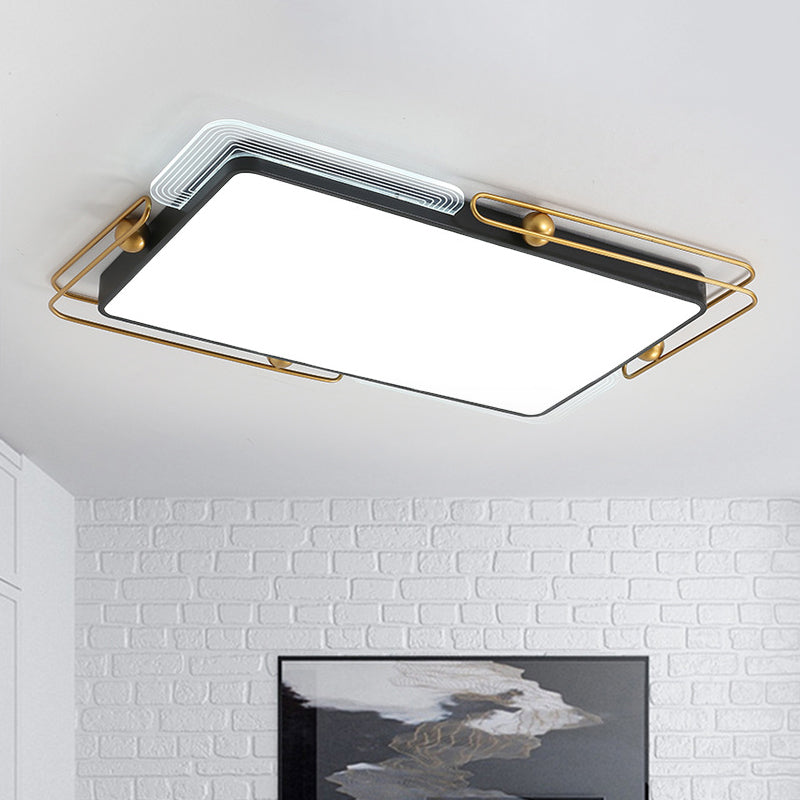 Modern Metal LED Ceiling Light in Black and Gold, Square/Rectangular Flush Mount, Dia 16.5"/20.5"/35.5