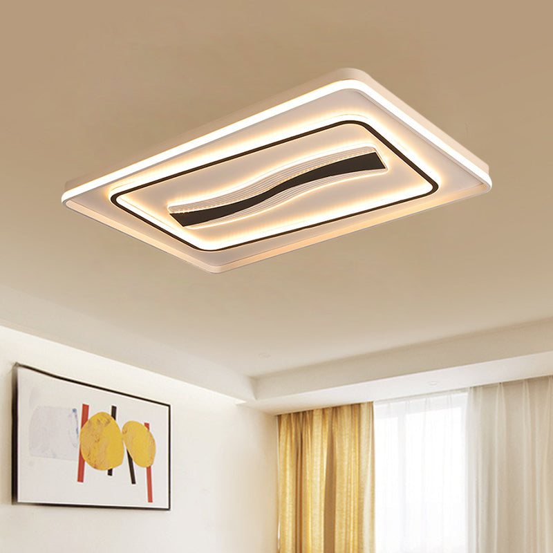 Modern Flush Mount LED Ceiling Light in White and Black - Rectangle Living Room Lighting with Warm/White Light