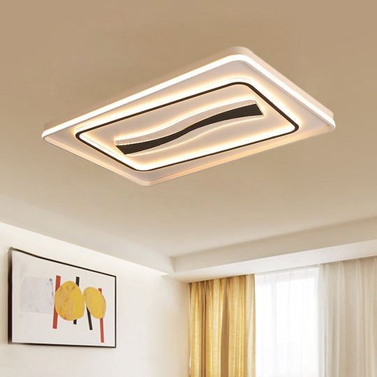 Modern Flush Mount Led Ceiling Light In White And Black - Rectangle Living Room Lighting With