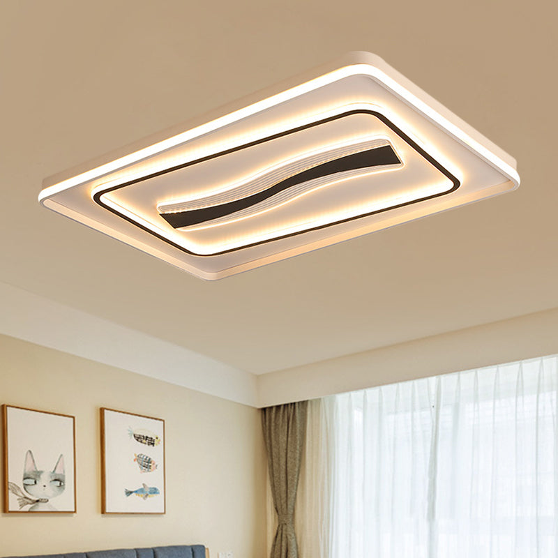 Modern Flush Mount LED Ceiling Light in White and Black - Rectangle Living Room Lighting with Warm/White Light