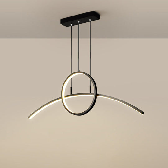 Minimalist Thin-Line Chandelier: Black/Gold Metal Dining Table LED Ceiling Light with Warm/White Illumination