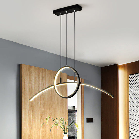 Minimalist Thin-Line Chandelier Metal Dining Table Led Ceiling Light In Black/Gold Warm/White