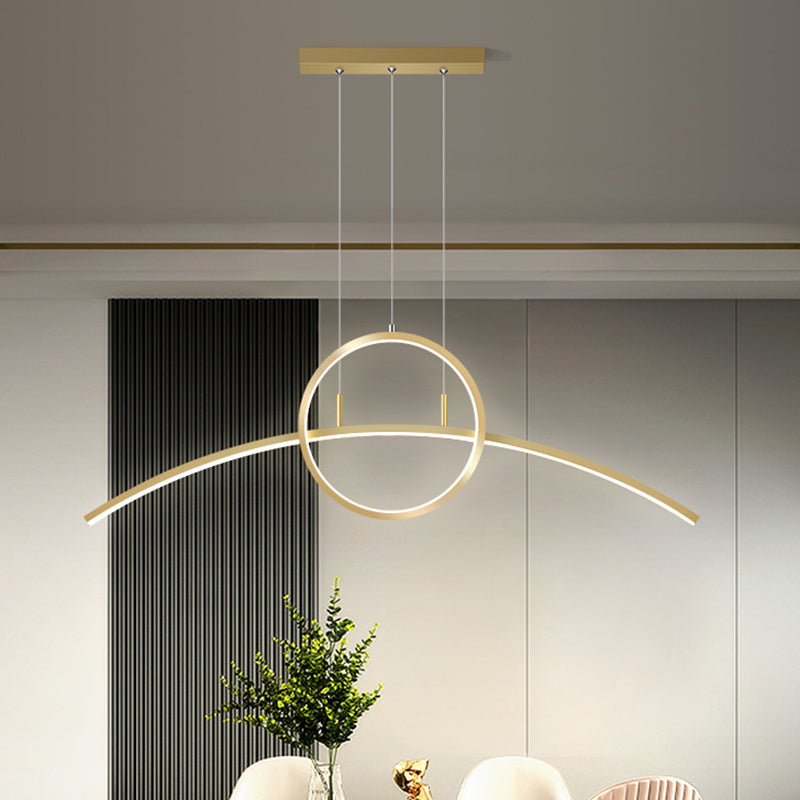 Minimalist Thin-Line Chandelier: Black/Gold Metal Dining Table LED Ceiling Light with Warm/White Illumination