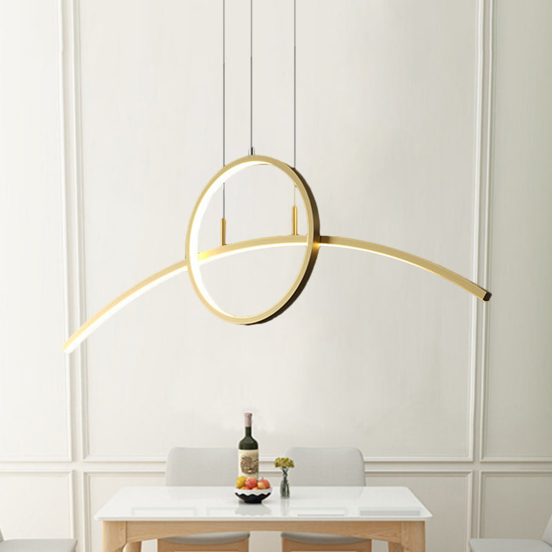 Minimalist Thin-Line Chandelier: Black/Gold Metal Dining Table LED Ceiling Light with Warm/White Illumination