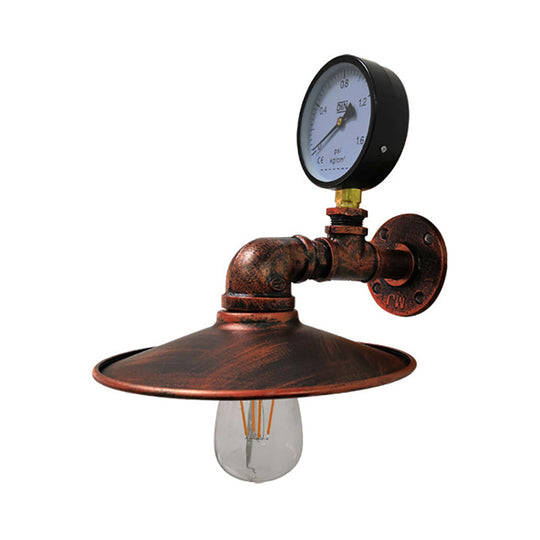 Vintage Industrial Flared Wall Sconce Lamp With Gauge Deco - Black/Copper Metallic