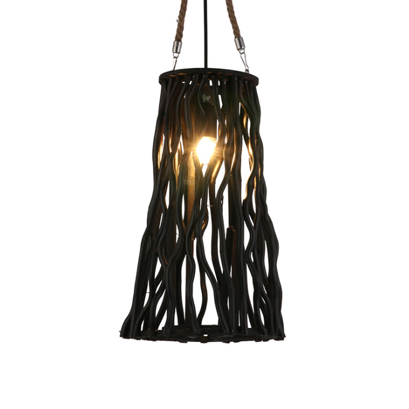 Rustic Pendant Ceiling Light - Barrel/Cone/Globe Design Wood Finish 1 Bulb Black Perfect For Dining