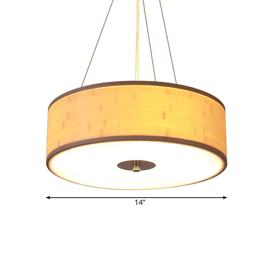 Modern Bamboo Pendant Light with Drum Shade - Handcrafted Wood Ceiling Lamp