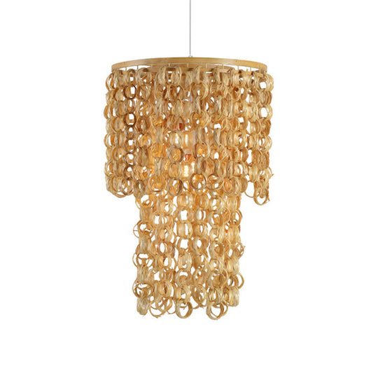 Bamboo Drop Pendant Single Light Hanging Lamp for Dining Room - 16"/19.5" Wide - Beige Color