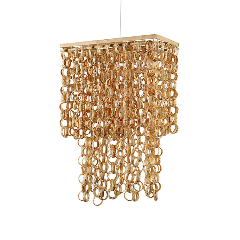 Bamboo Drop Pendant Single Light Hanging Lamp for Dining Room - 16"/19.5" Wide - Beige Color