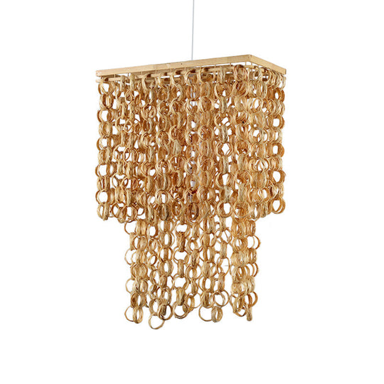 Bamboo Drop Pendant Single Light Hanging Lamp for Dining Room - 16"/19.5" Wide - Beige Color