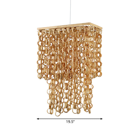 Bamboo Drop Pendant Single Light Hanging Lamp for Dining Room - 16"/19.5" Wide - Beige Color