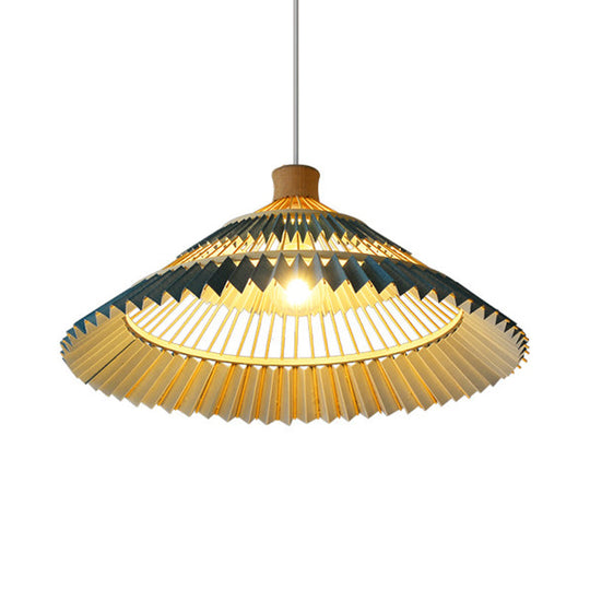 South-East Asian Bamboo Pendant Lamp with Blue Conical Shade - 1 Head Ceiling Lighting for Table - 16"/19.5" W