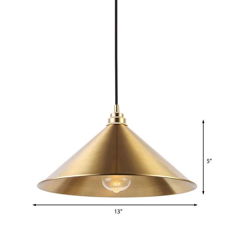 Metallic Vintage Brass Pendant Light with Conic Shade - Indoor Hanging Ceiling Light