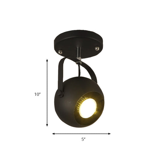 Vintage-Style Black Globe Metal Ceiling Light Fixture, Rotatable & Semi Flush for Bedrooms - 1/3-Head