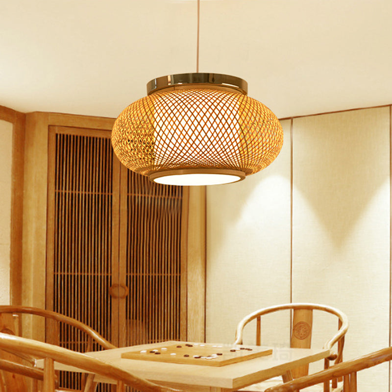 Asian Style Bamboo Shade Pendant Light Fixture Beige 16/19.5 W / 16