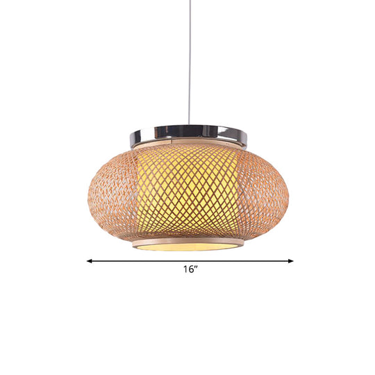 Asian Style Bamboo Shade Pendant Light Fixture Beige 16/19.5 W