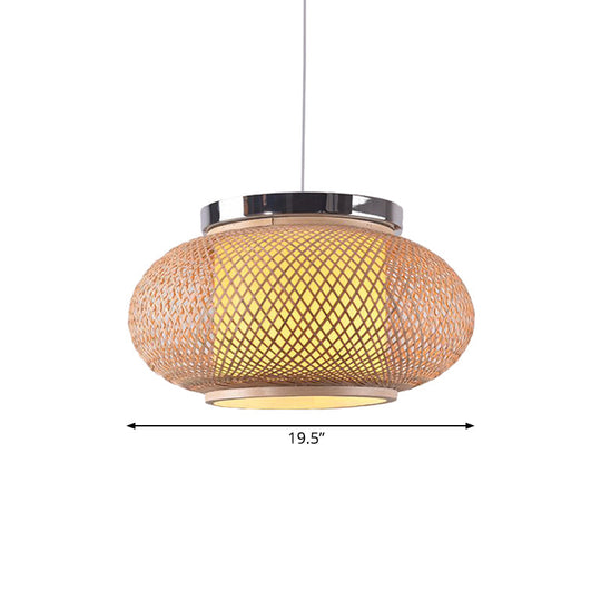 Asian Style Bamboo Shade Pendant Light Fixture Beige 16/19.5 W