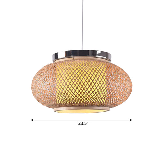 Asian Style Bamboo Shade Pendant Light Fixture Beige 16/19.5 W