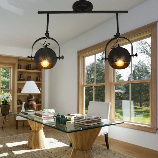 Black Industrial Style Rotatable Track Light with Ball Shade, Semi Flush Mount for Living Room - Accommodates 2/3/4 Bulbs