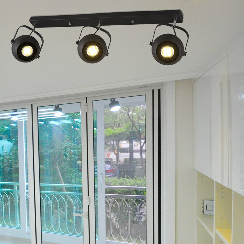 Black Industrial Style Rotatable Track Light with Ball Shade, Semi Flush Mount for Living Room - Accommodates 2/3/4 Bulbs