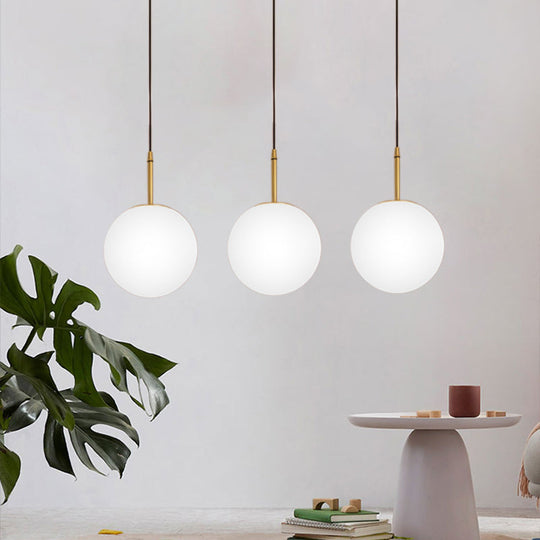 Modern Brass And White Glass Round Pendant Light For Dining Room - 6/8 Wide / 6