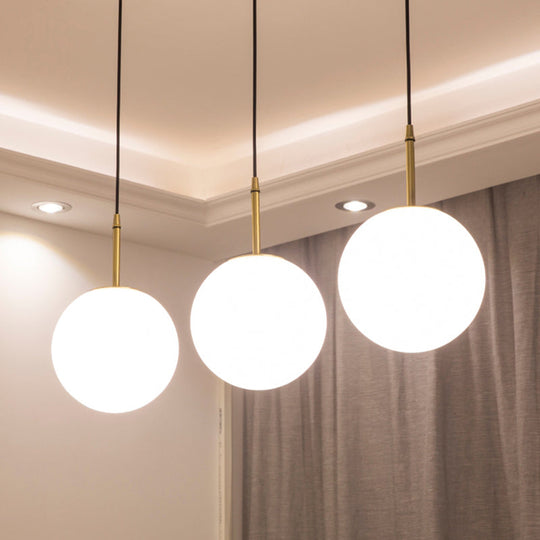 Modern Brass And White Glass Round Pendant Light For Dining Room - 6/8 Wide / 8