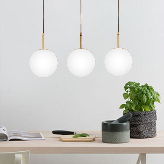 Modern Brass And White Glass Round Pendant Light For Dining Room - 6/8 Wide