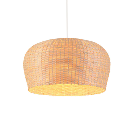 Woven Bamboo Ceiling Pendant Lamp - Asian Single Light 12/19.5 Wide Dome Beige Hanging For