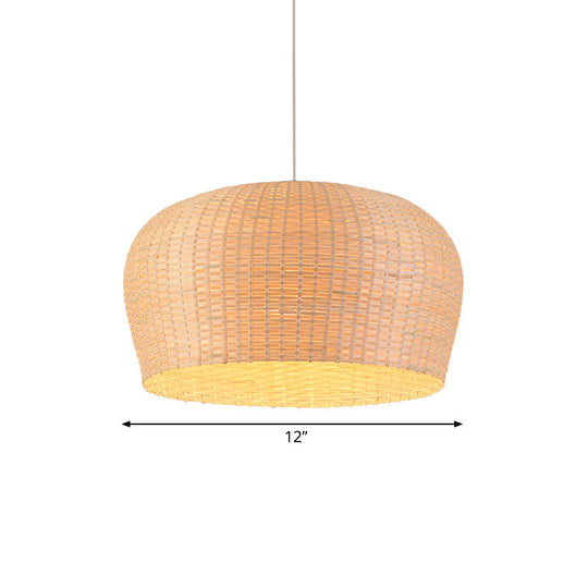 Woven Bamboo Ceiling Pendant Lamp - Asian Single Light 12/19.5 Wide Dome Beige Hanging For