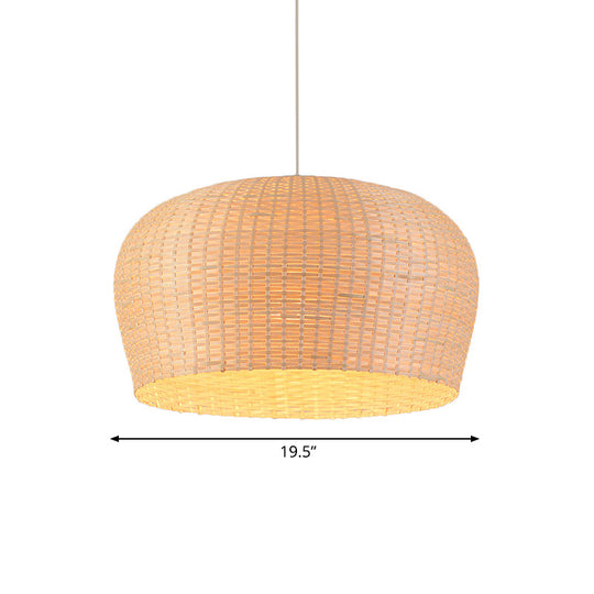 Woven Bamboo Ceiling Pendant Lamp - Asian Single Light 12/19.5 Wide Dome Beige Hanging For