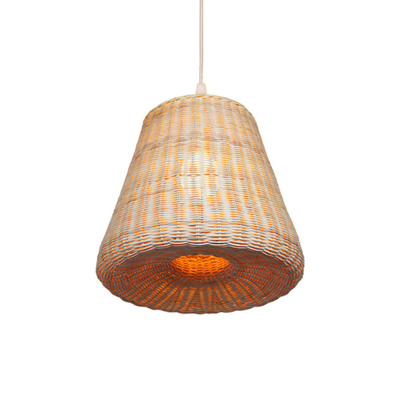 Japanese Style Conic Rattan Suspension Light - Beige Pendant For Restaurant And Dining Room