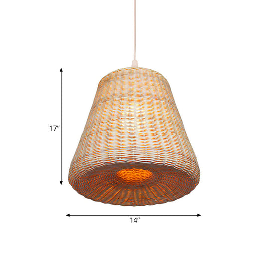 Japanese Style Conic Rattan Suspension Light - Beige Pendant For Restaurant And Dining Room