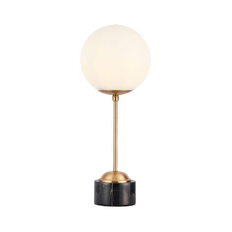 Modernist Milky Glass Globe Table Lamp - 1-Head Black And Gold Nightstand Light For Bedside