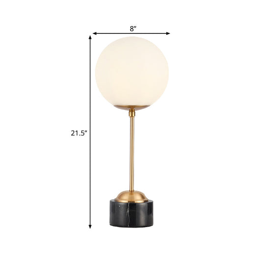 Modernist Milky Glass Globe Table Lamp - 1-Head Black And Gold Nightstand Light For Bedside