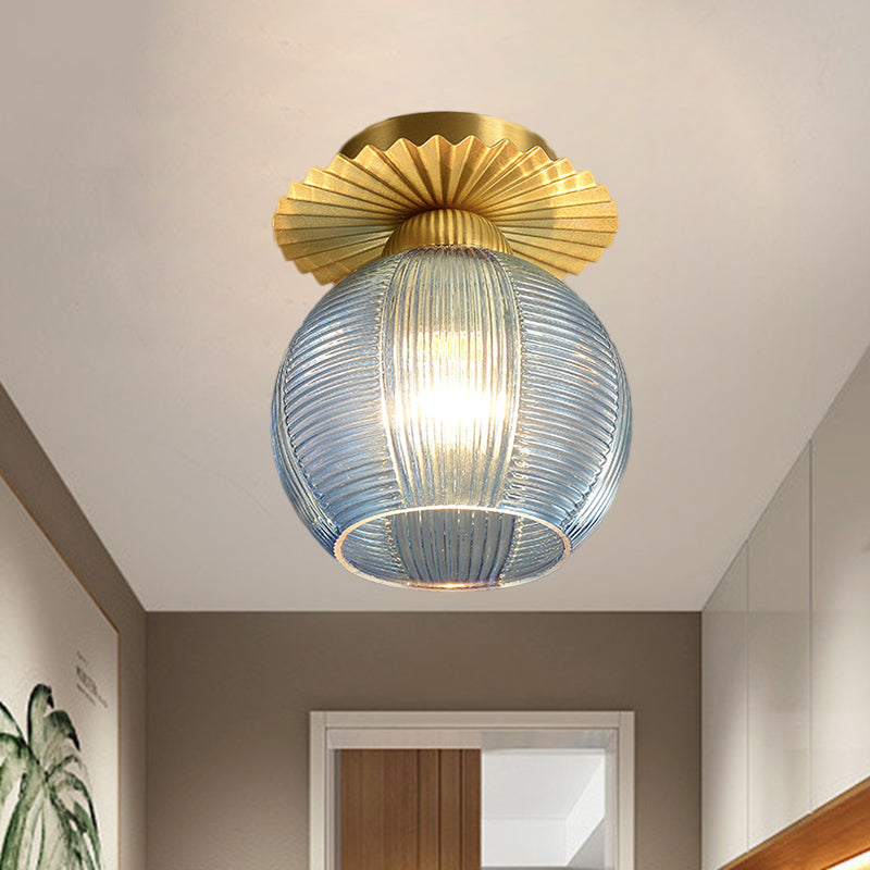 Contemporary Clear/White/Blue Prism Glass Hallway Semi Flush Mount Ceiling Light