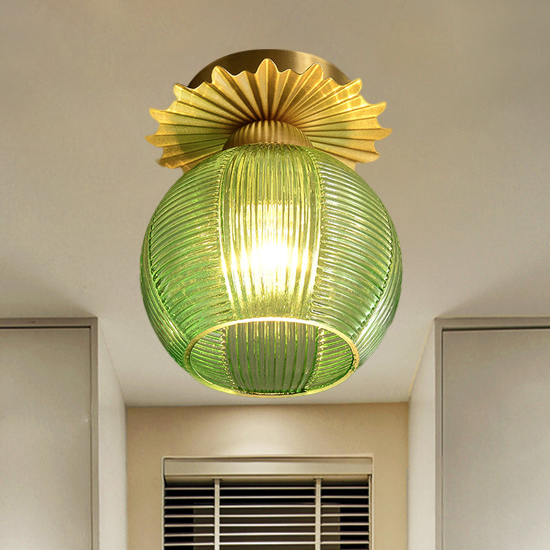 Contemporary Clear/White/Blue Prism Glass Hallway Semi Flush Mount Ceiling Light Green