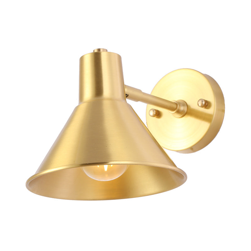 Vintage Brass Flared Wall Sconce Light With Adjustable Arm - Bedroom Lighting