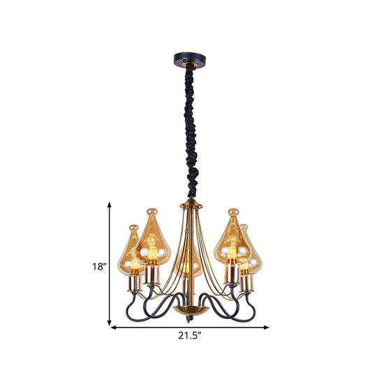 Modern Black-Gold Teardrop Chandelier with Amber Glass - 5/8 Lights, Perfect for Dining Room