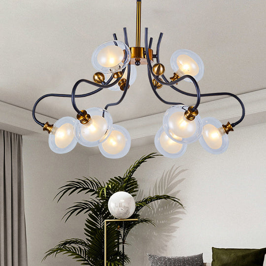 Modern Ball Pendant Chandelier - Clear Glass 5/9 Heads Living Room Light 1/2-Tier Black/Gold Finish