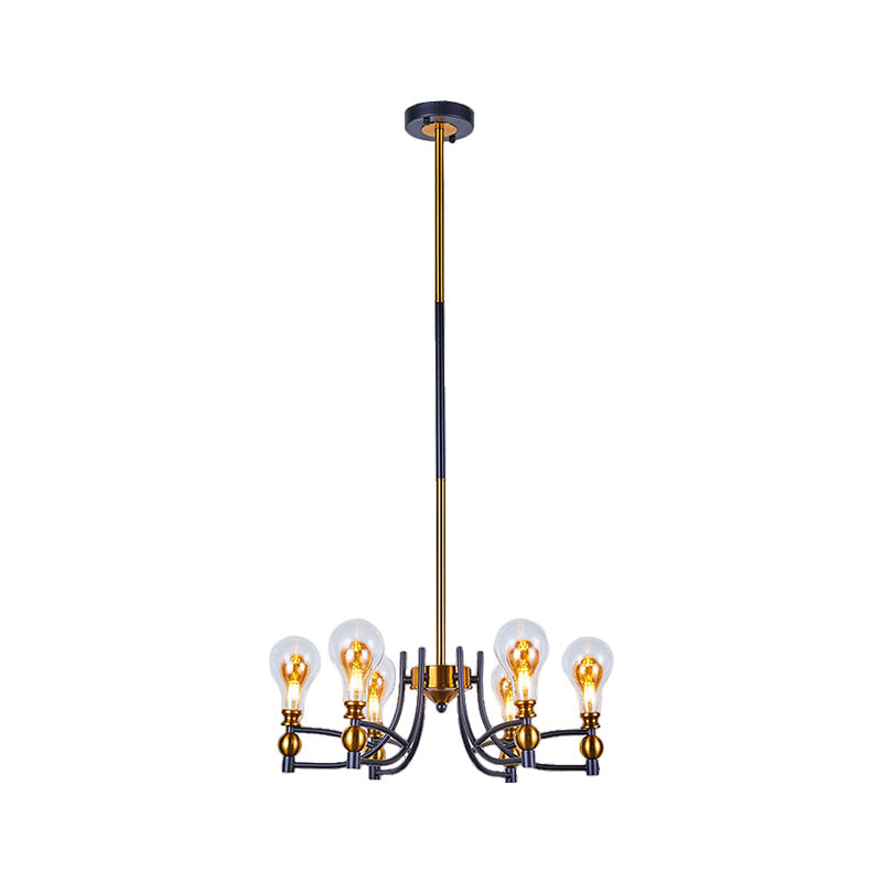 Contemporary Hanging Chandelier - Clear Glass Bulb Shape Down Lighting 6/8 Lights Black & Gold