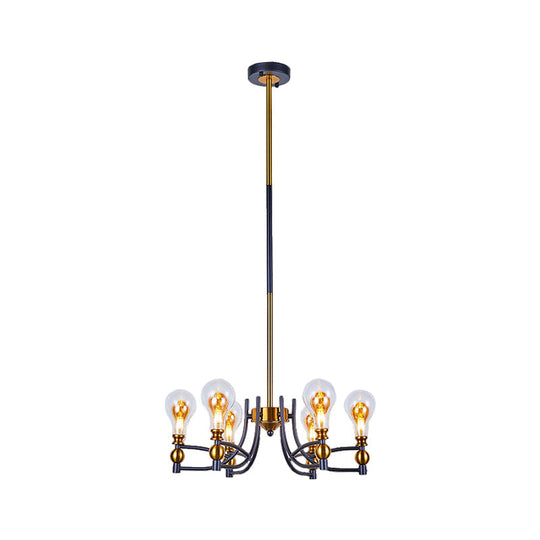 Contemporary Hanging Chandelier - Clear Glass Bulb Shape Down Lighting 6/8 Lights Black & Gold