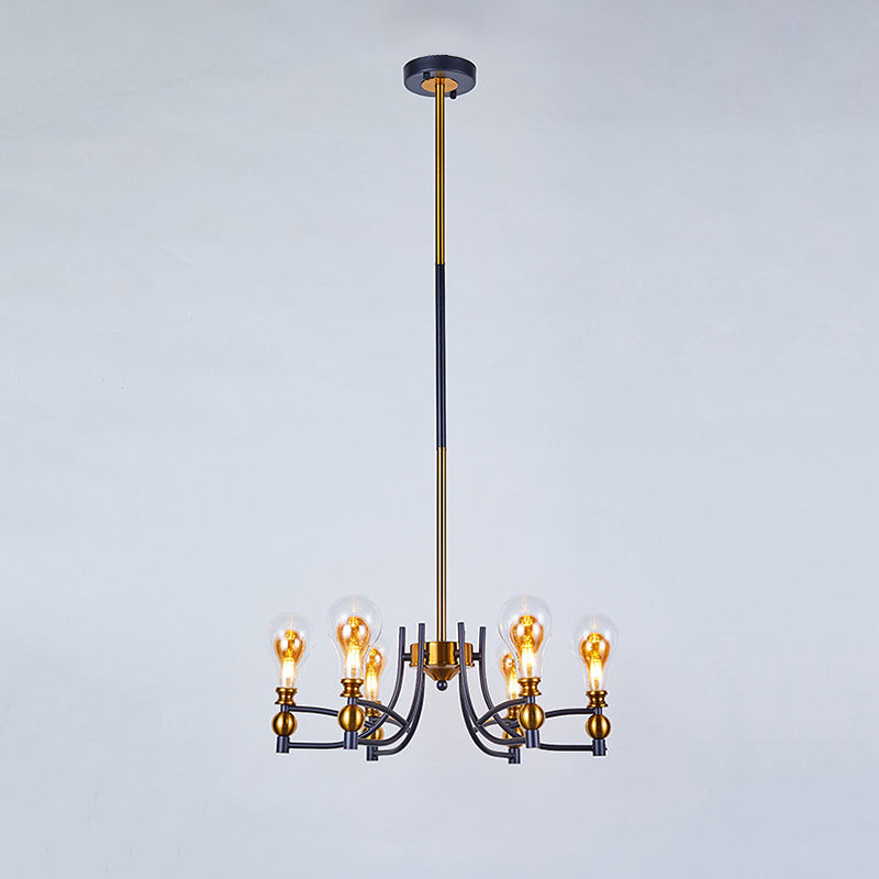 Contemporary Hanging Chandelier - Clear Glass Bulb Shape Down Lighting 6/8 Lights Black & Gold