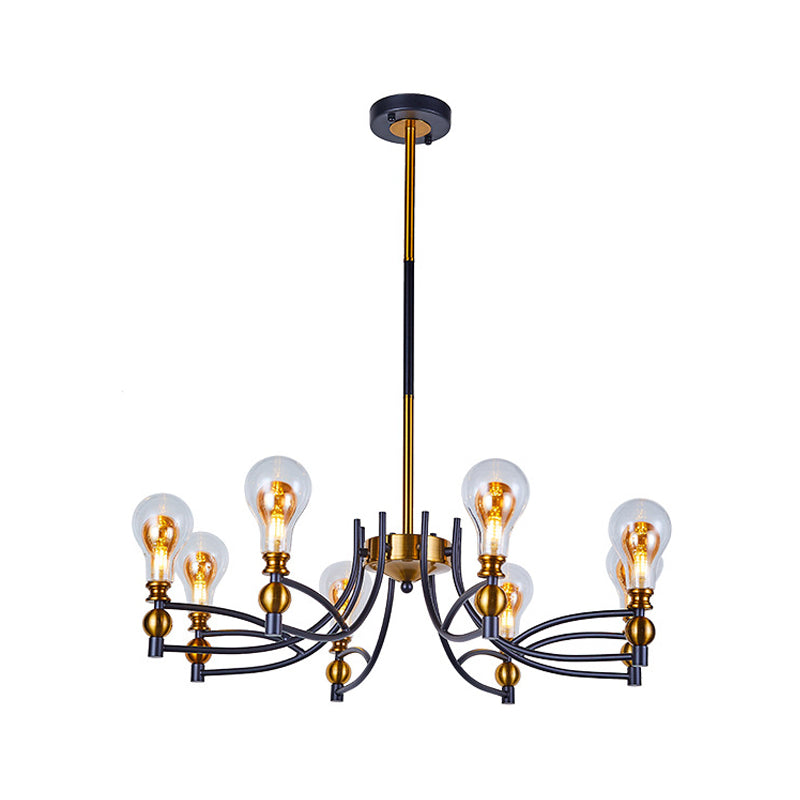 Contemporary Hanging Chandelier - Clear Glass Bulb Shape Down Lighting 6/8 Lights Black & Gold