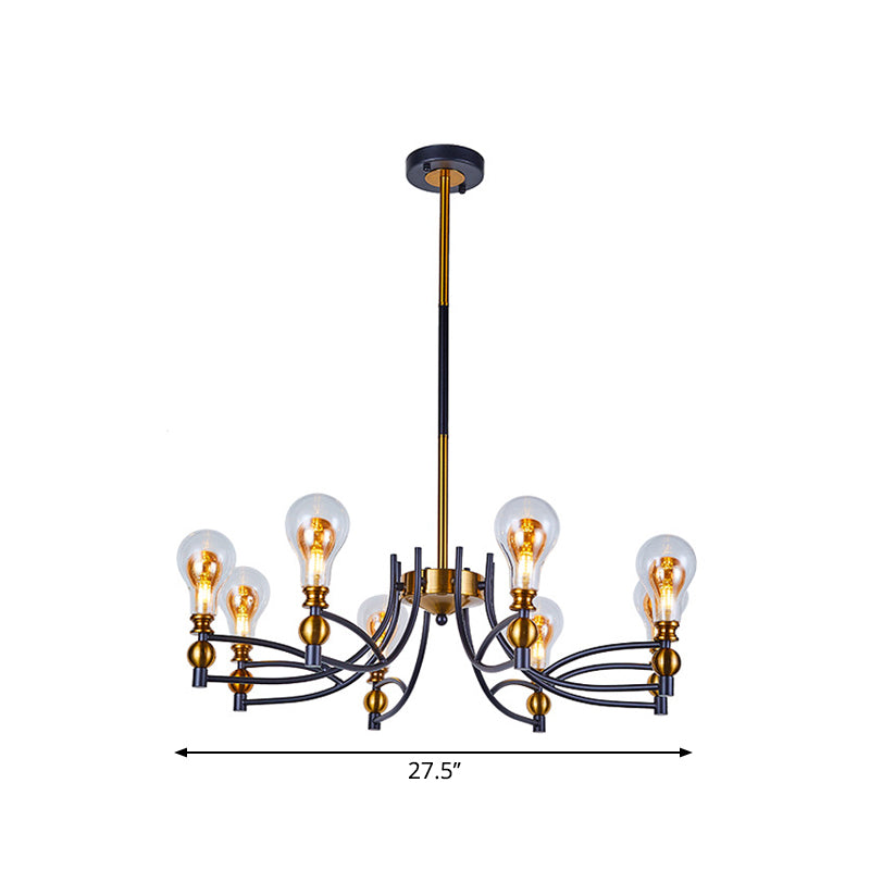 Contemporary Hanging Chandelier - Clear Glass Bulb Shape Down Lighting 6/8 Lights Black & Gold