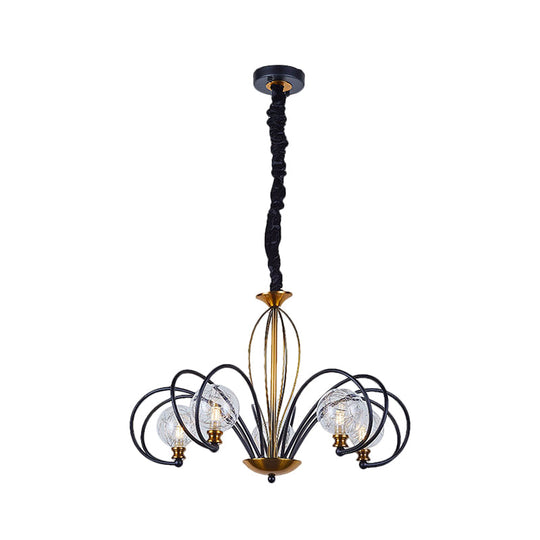 Modo Ceiling Chandelier: Black-Gold Simplicity Clear Glass 5/8 Bulbs Arched Arm Pendant Light