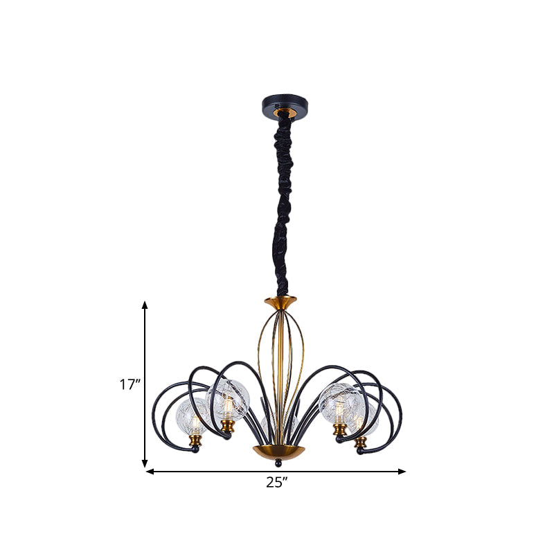 Modo Ceiling Chandelier: Black-Gold Simplicity Clear Glass 5/8 Bulbs Arched Arm Pendant Light