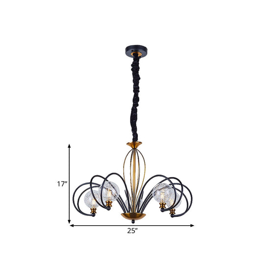 Modo Ceiling Chandelier: Black-Gold Simplicity Clear Glass 5/8 Bulbs Arched Arm Pendant Light