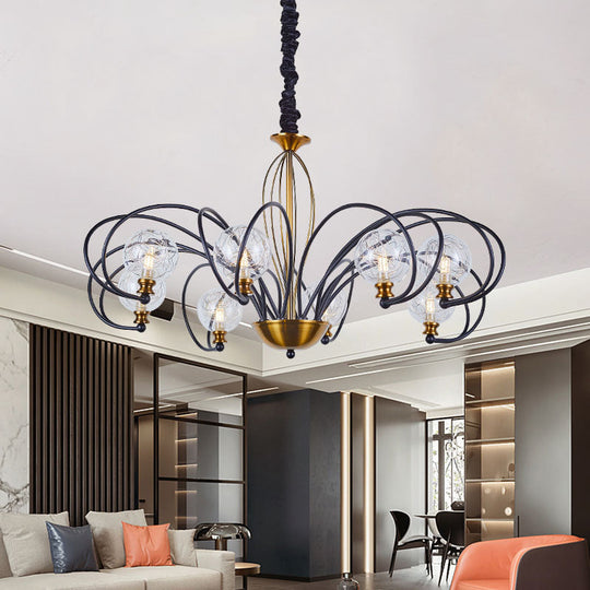 Modo Ceiling Chandelier: Black-Gold Simplicity Clear Glass 5/8 Bulbs Arched Arm Pendant Light 8 /