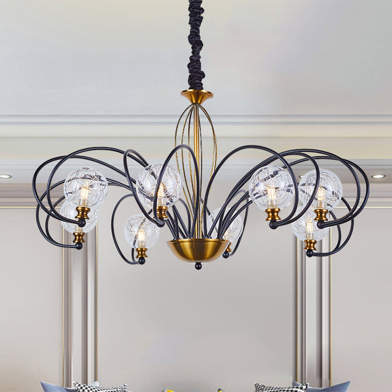 Modo Ceiling Chandelier: Black-Gold Simplicity Clear Glass 5/8 Bulbs Arched Arm Pendant Light