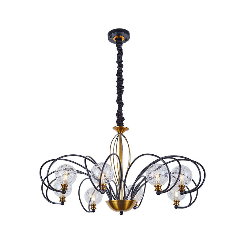 Modo Ceiling Chandelier: Black-Gold Simplicity Clear Glass 5/8 Bulbs Arched Arm Pendant Light